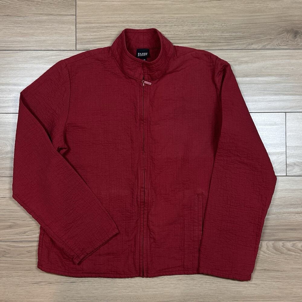 Eileen Fisher Jacket Size S Quilted Textured Burgundy Full Zip Lightweight Coat
